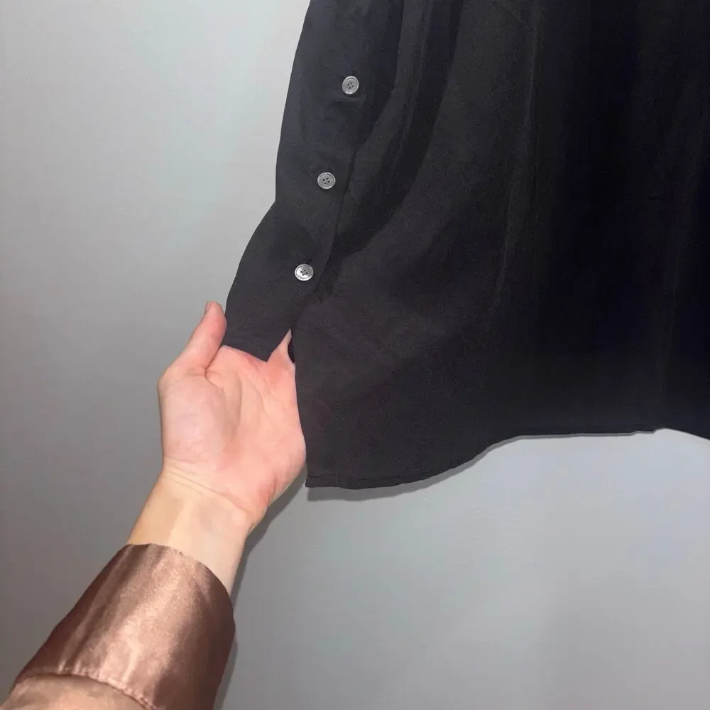 Derek Lam 10 Crosby Black Silk Blend Button Front and Side Shirt – Size 4 - Picture 8 of 11